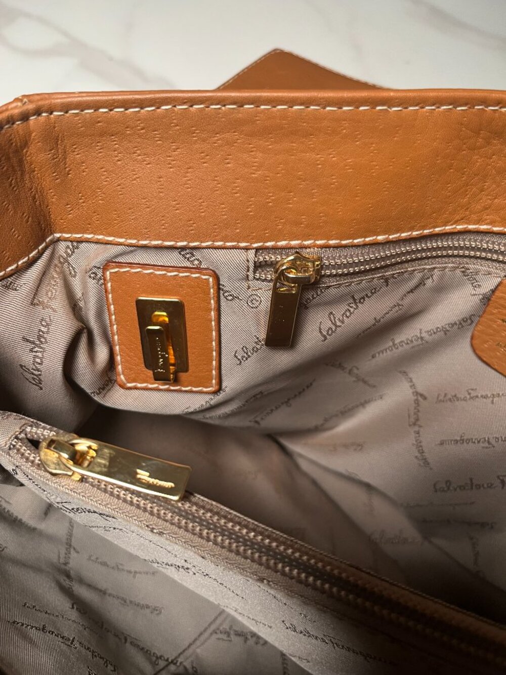Salvatore Ferragamo Gancini Brown Leather Satchel Top Handle Shoulder Bag - Picture 16 of 16